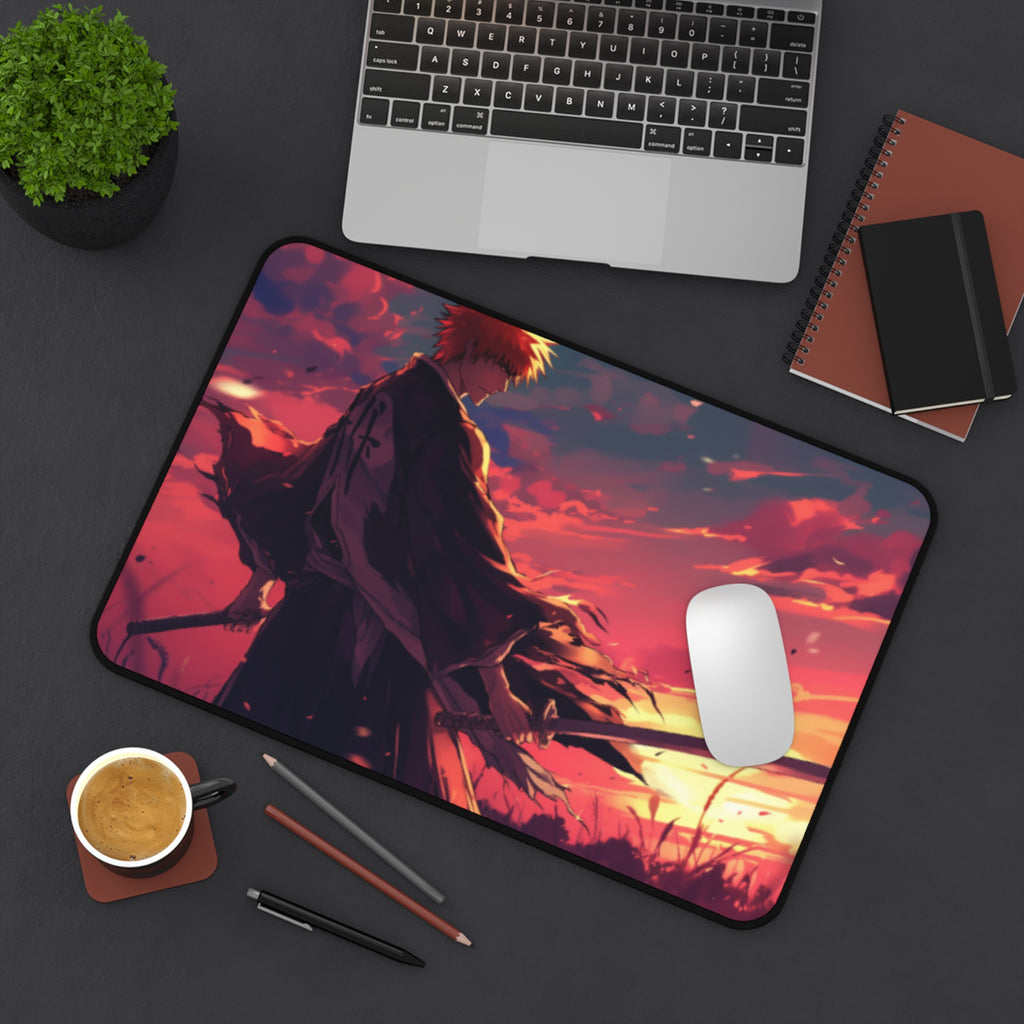 bleach Samurai Sunset Desk Mat | Anime Sword Silhouette, Red Sky