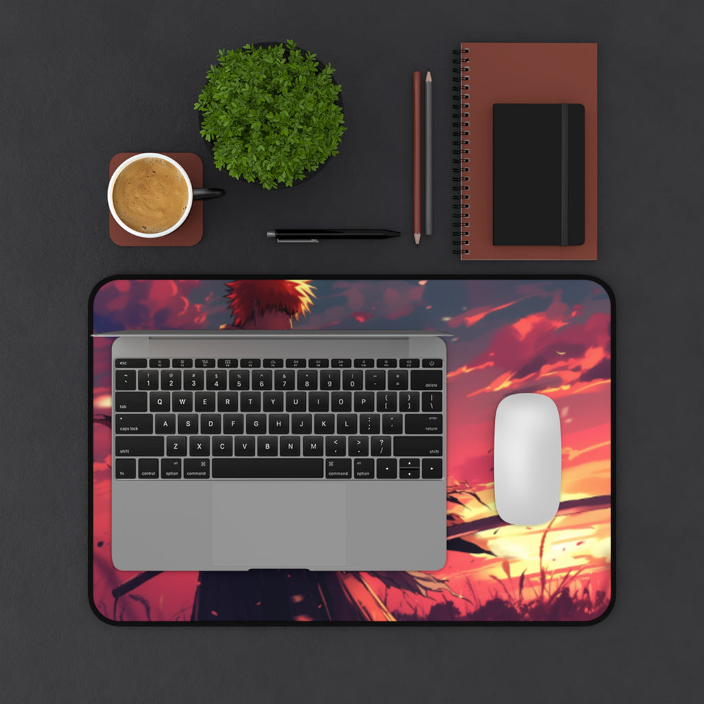 bleach Samurai Sunset Desk Mat | Anime Sword Silhouette, Red Sky